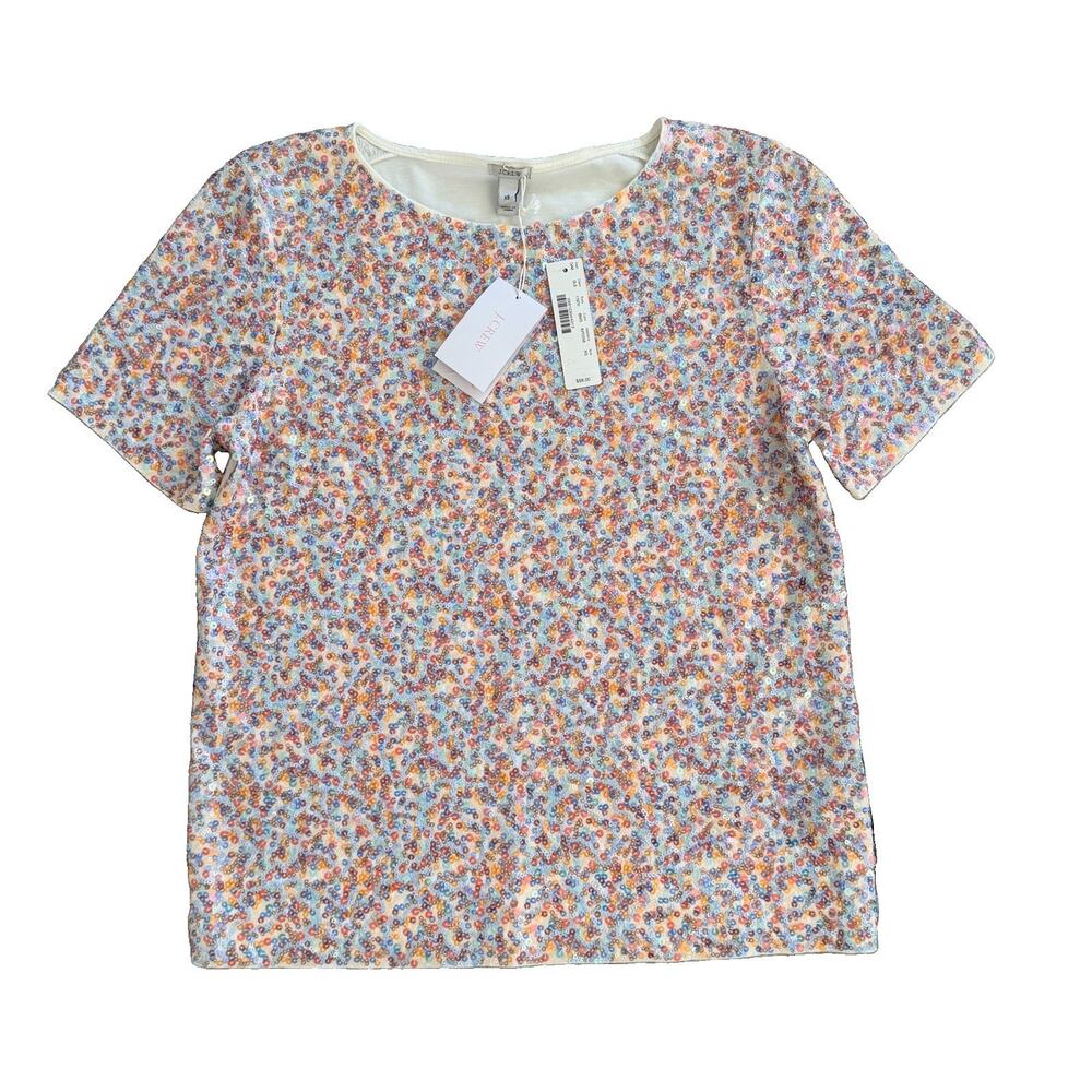 New J.Crew Womens Color Sequins Short Sleeve Shirt Blouse XS NWT $98